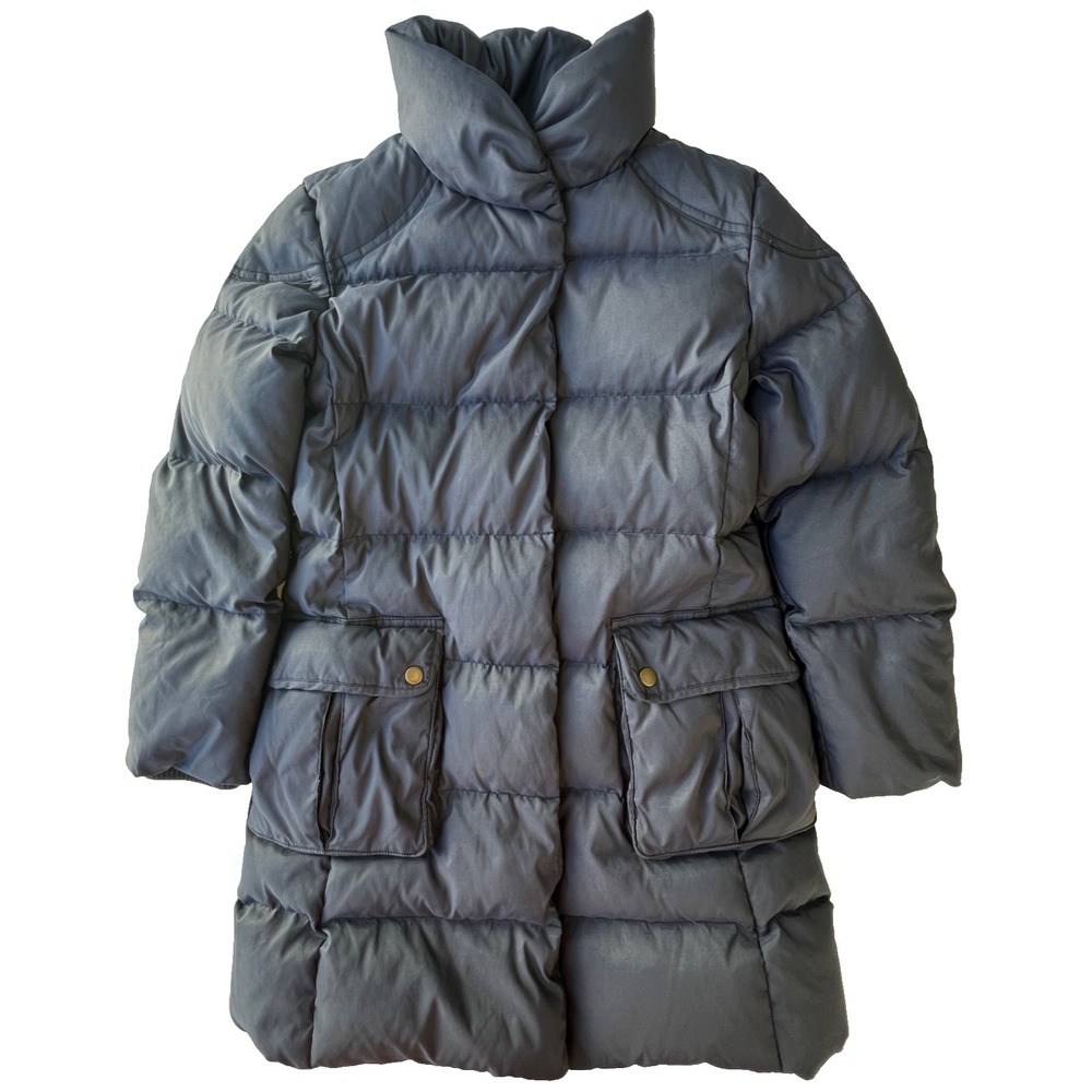 Polo Ralph Lauren Girls Down Puffer Jacket M 8-10 Navy Blue Full Zip Snap Pocket